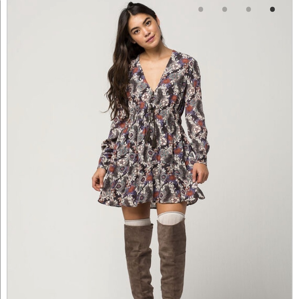 Free People Stealing Fire Gray Floral Mini Dress‎